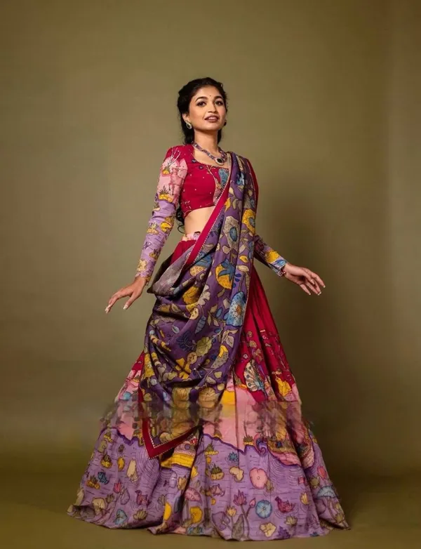 LABLETHNIC Kalamkari Print With Hand Work full Sleeve Lehenga Choli With Dupatta Set Price in India - Buy LABLETHNIC Kalamkari Print With Hand Work full Sleeve Lehenga Choli...