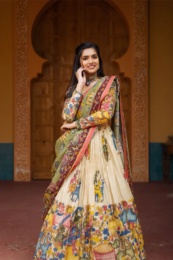 LABLETHNIC Kalamkari Print With Hand Work Fully Stitched Lehenga Choli Price in India - Buy LABLETHNIC Kalamkari Print With Hand Work Fully Stitched Lehenga Choli online at...