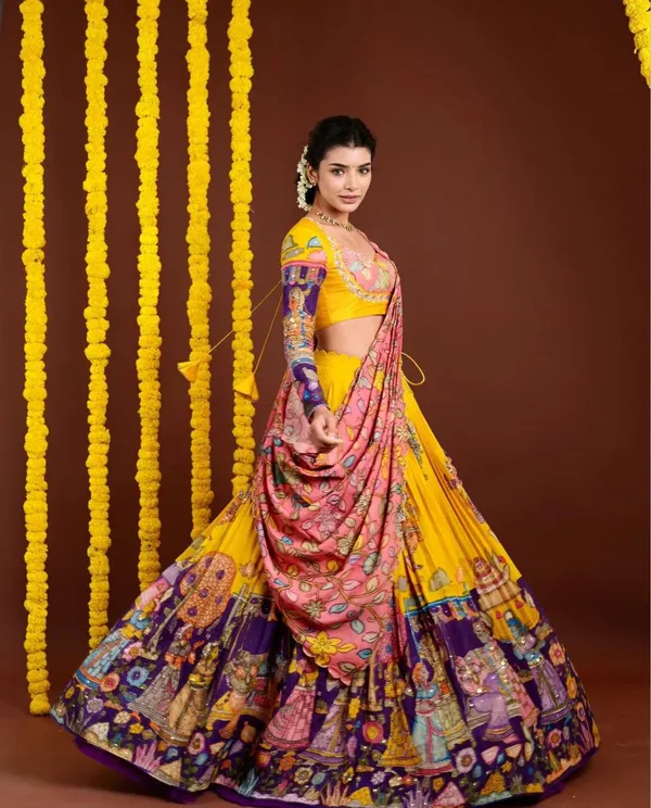 LABLETHNIC Yellow Fully Stitched Kalamkari Lehenga Choli Price in India - Buy LABLETHNIC Yellow Fully Stitched Kalamkari Lehenga Choli online at labelethnic.com